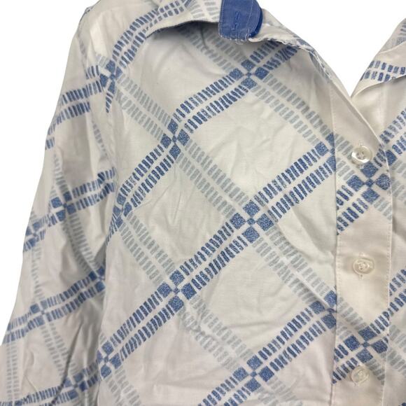 Chicos No Iron Stretch Button Up 3/4 Sleeve Cotton Blue White Shirt 2P/ 12/ 14 - Picture 5 of 16